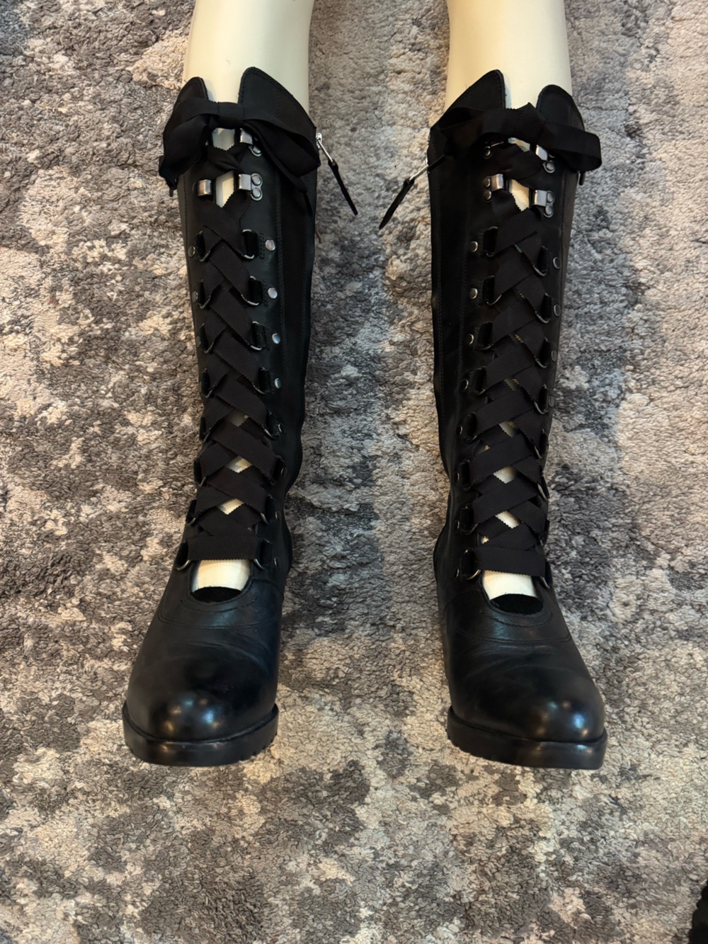 Rare! New! Sorel lace up knee hi wedge leather ribbon tie tall boots. W 8.5